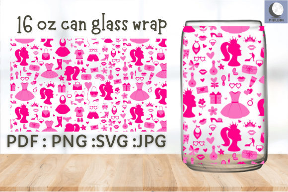 16OZ CAN GLASS WRAP Pink Lady Graphics for Crafts