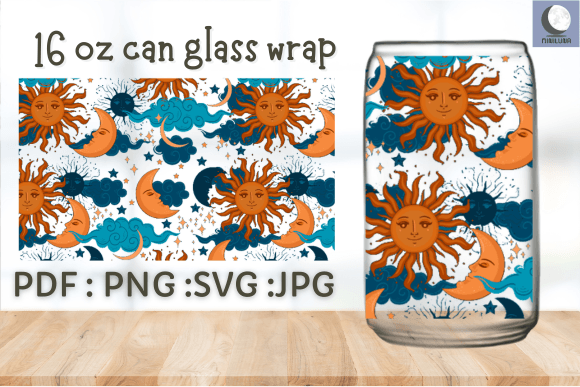 16OZ CAN GLASS WRAP SOLA and LUNA Graphics for Crafts