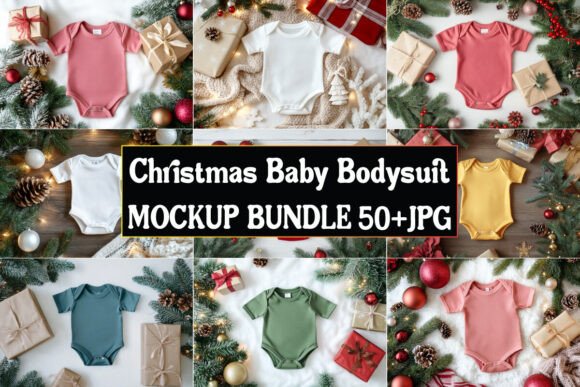 Christmas Baby Bodysuit Mockup Bundle 03 for Product Mockups and Graphics