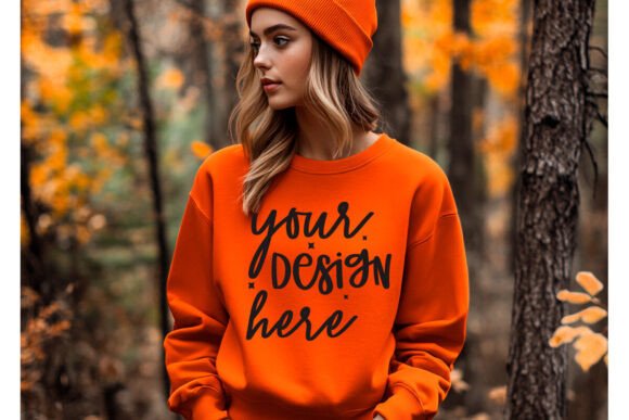 Gildan 64000 Orange Fall Mockup 9 for Product Mockups and Graphics