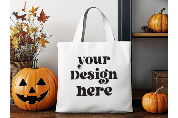 Halloween White Tote Bag Mockup 9 for Product Mockups and Graphics