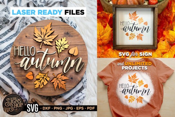 Hello Autumn Thanksgiving SVG Sign for Graphics and Crafts