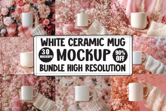 White Ceramic Mug Mockup Bundle for Product Mockups and Graphics