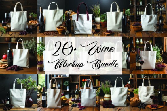 Wine Tote Bag Mockups Bundle for Crafters and Designers
